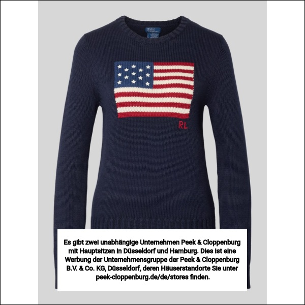 Polo Ralph Lauren Damen Marine Strickpullover Mit Flaggen-Motiv Und Rundhalsausschnitt Groß